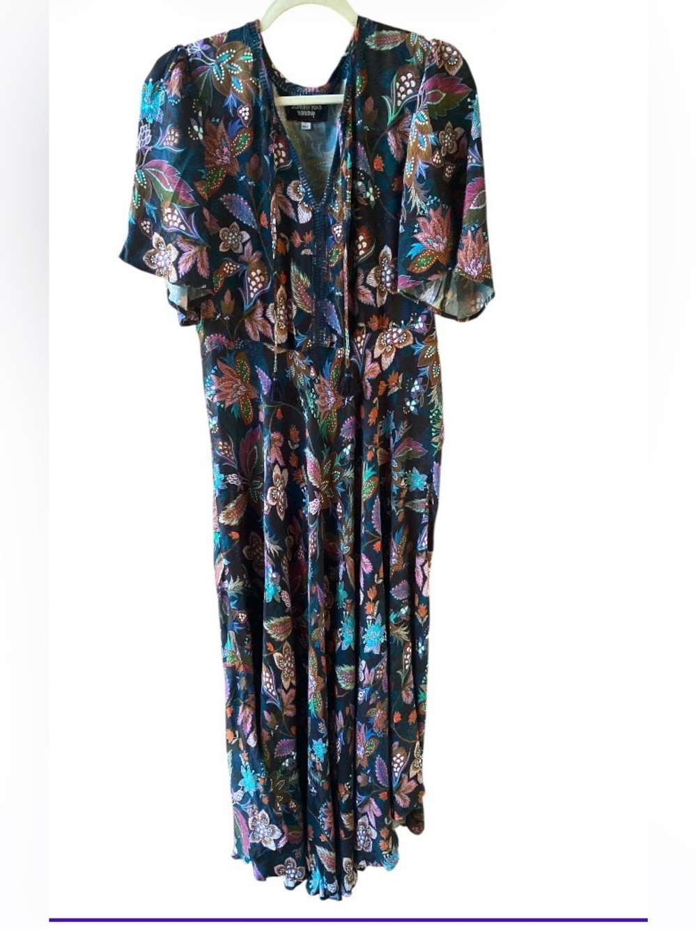 Johnny Was Black Floral Tie-Neck Maxi Dress size L - Picture 3 of 16
